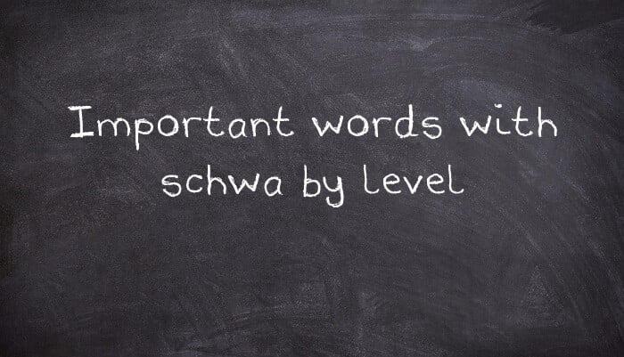 Important words with schwa by level